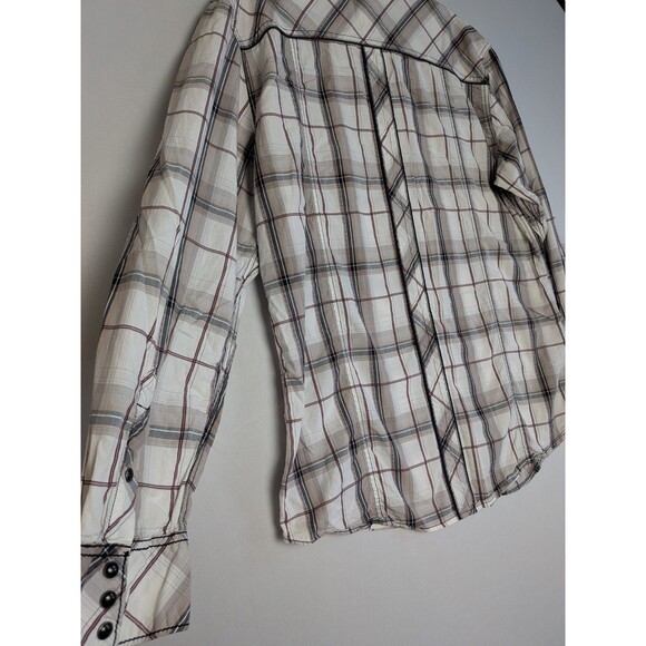 BKE Pearl Snap Button Shirt Mens XL Athletic Fit Black White Plaid Long Sleeve - Picture 8 of 16